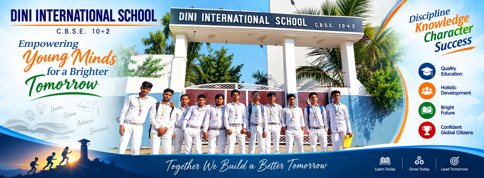 Dini International School students at the school entrance